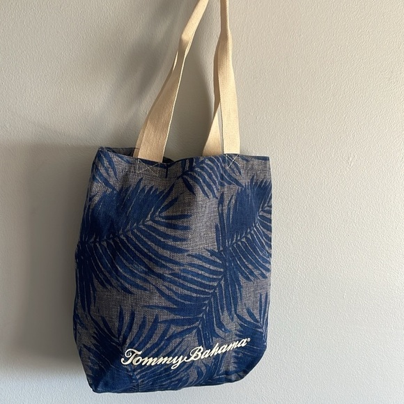 Tommy Bahama Blue Linen Tote with Canvas Handles - Picture 4 of 7